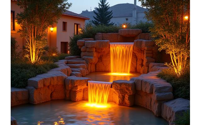 Cascada con iluminación ámbar en vivienda del Cabanyal